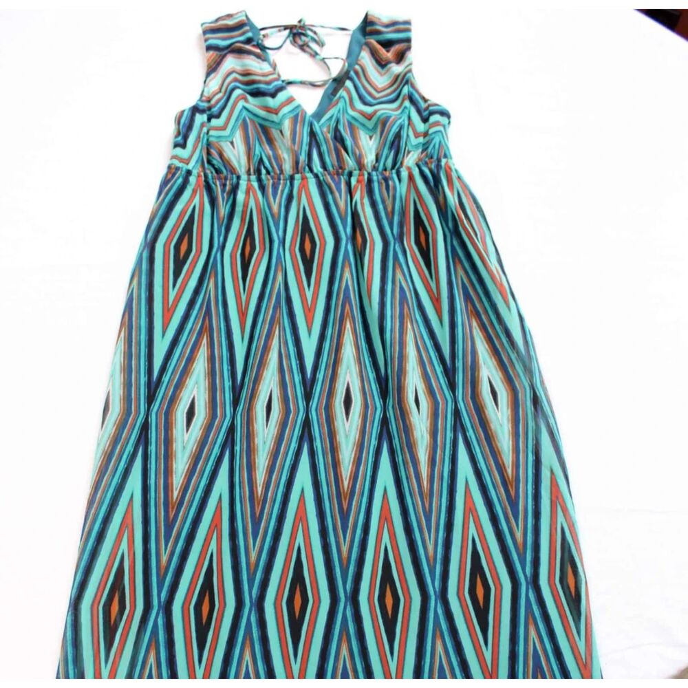 CYNTHIA ROWLEY NEW YORK Womans MULTI-STRIPED V-NECK LINED MAXI DRESS Size 8.